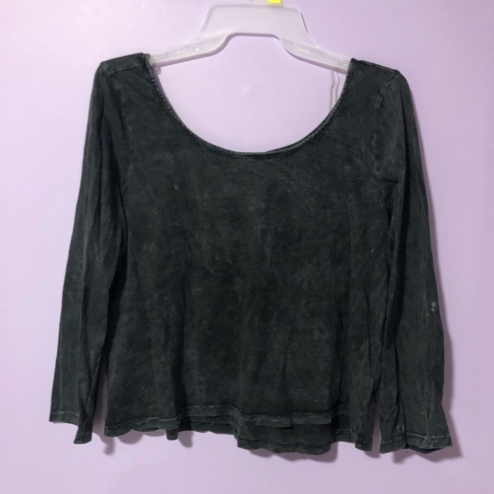LA Hearts Acid Wash Crop Top 3/4 Sleeve